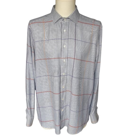 Etro SZ L Blue & White Plaid w/ Mauve & Orange -Men's Button Up Shirt - Picture 1 of 13